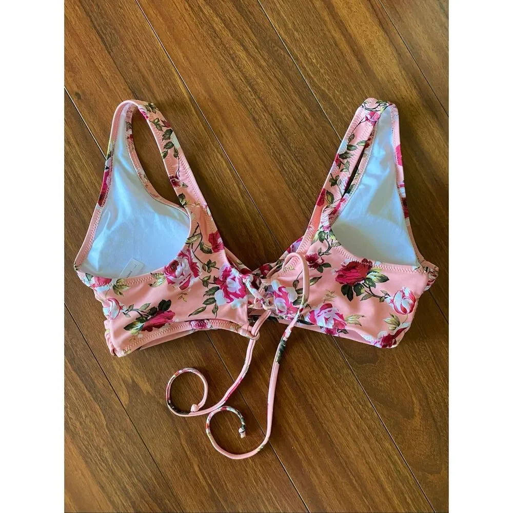 Beachsissi bikini with black bottoms and pink floral top size L